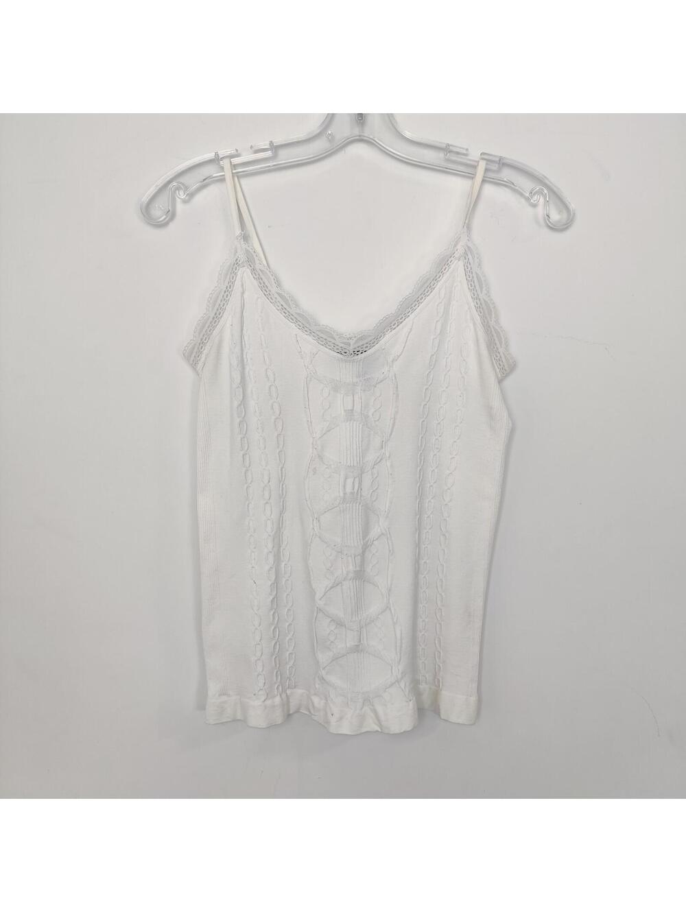 Majora White Lace Trim Camisole Tank Top Women’s Size Large Nylon Spandex